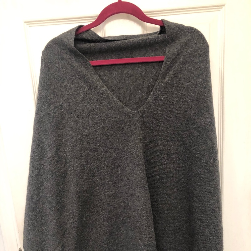 Grey Asymmetrical Cashmere Poncho